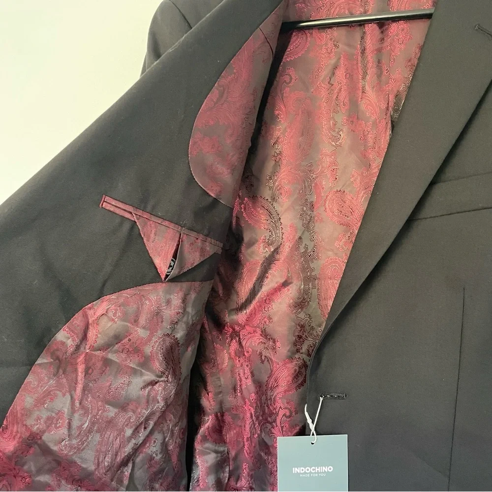 Indochino Luxury Men's NWT CUSTOM SIZE Suit Blazer 40R Black Red Wool Blend - Picture 2 of 9
